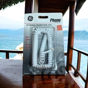 GE Phone Cord NEW 12 ft White Coiled Modular Handset Vintage